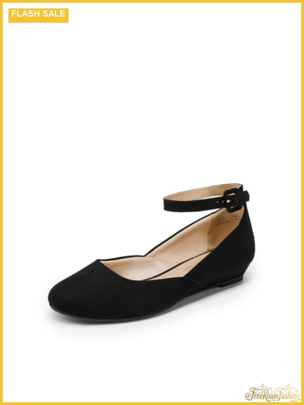 Womens Dress Flats Ballet Low Wedge Shoes Round Toe Ankle Buckle
